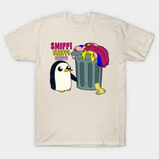 Stinky Adventure Time Gunter Penguin With Trash Can T-Shirt